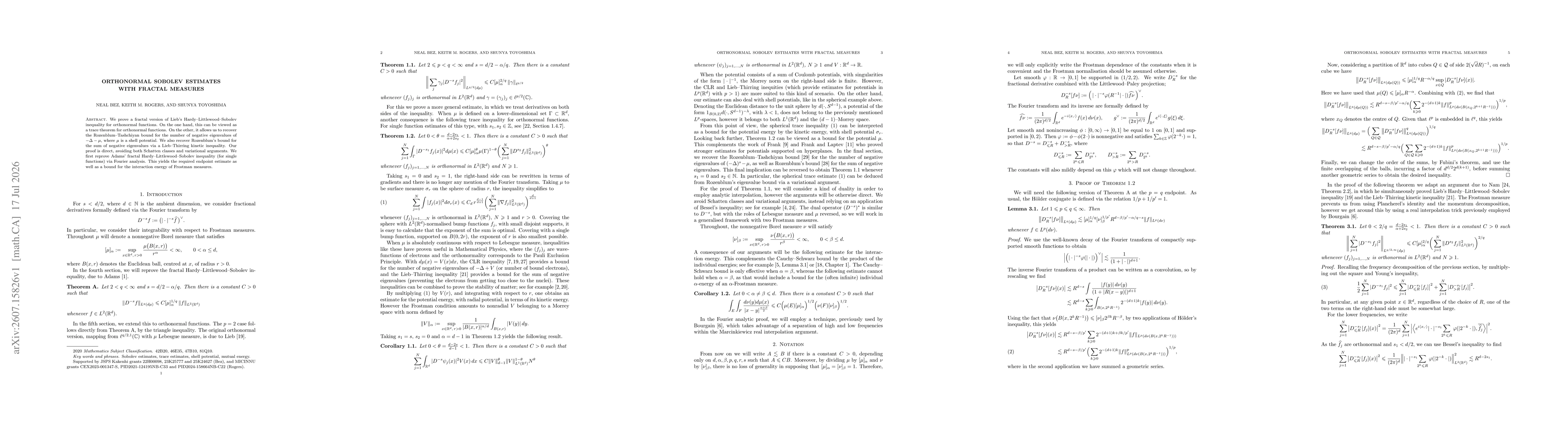 Thumbnail for Orthonormal Sobolev estimates with fractal measures