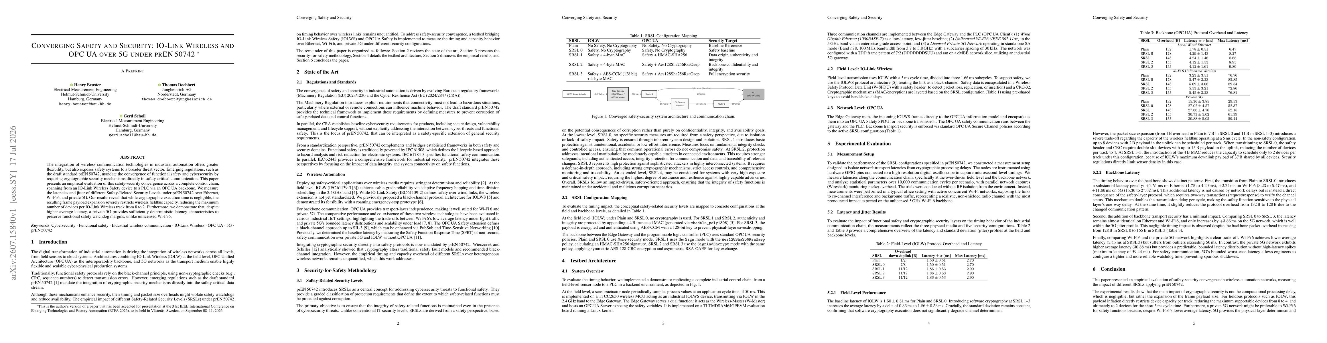 Thumbnail for Converging Safety and Security: IO-Link Wireless and OPC UA over 5G under prEN 50742