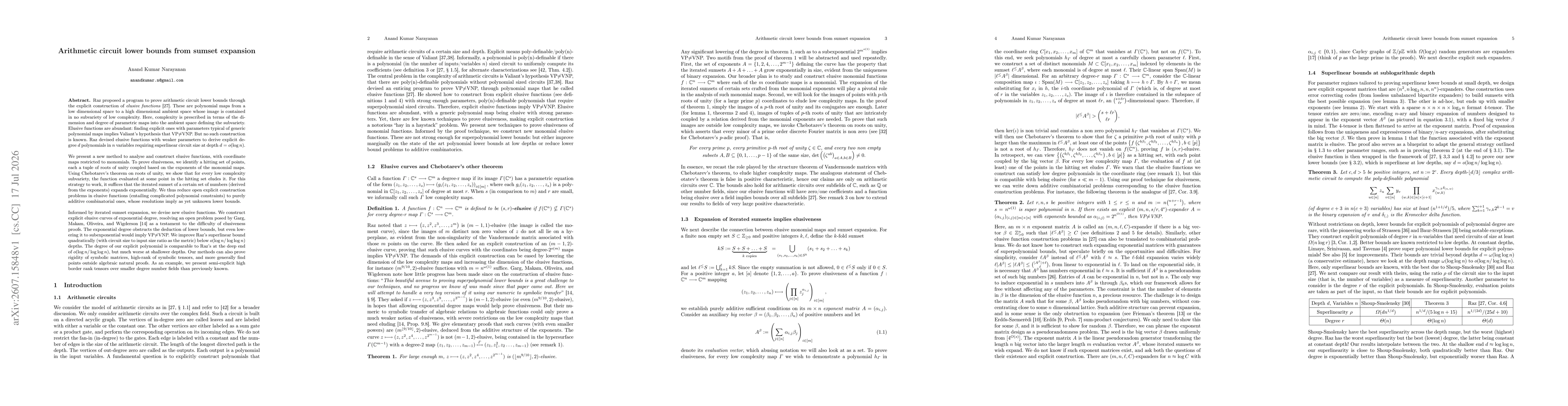 Thumbnail for Arithmetic circuit lower bounds from sumset expansion