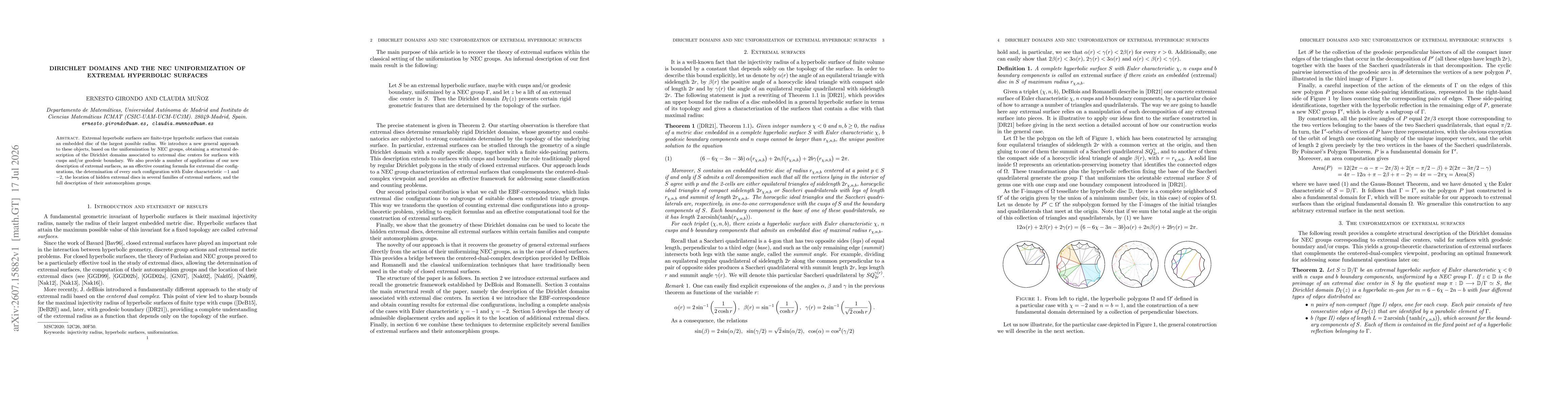 Thumbnail for Dirichlet domains and the NEC uniformization of extremal hyperbolic surfaces