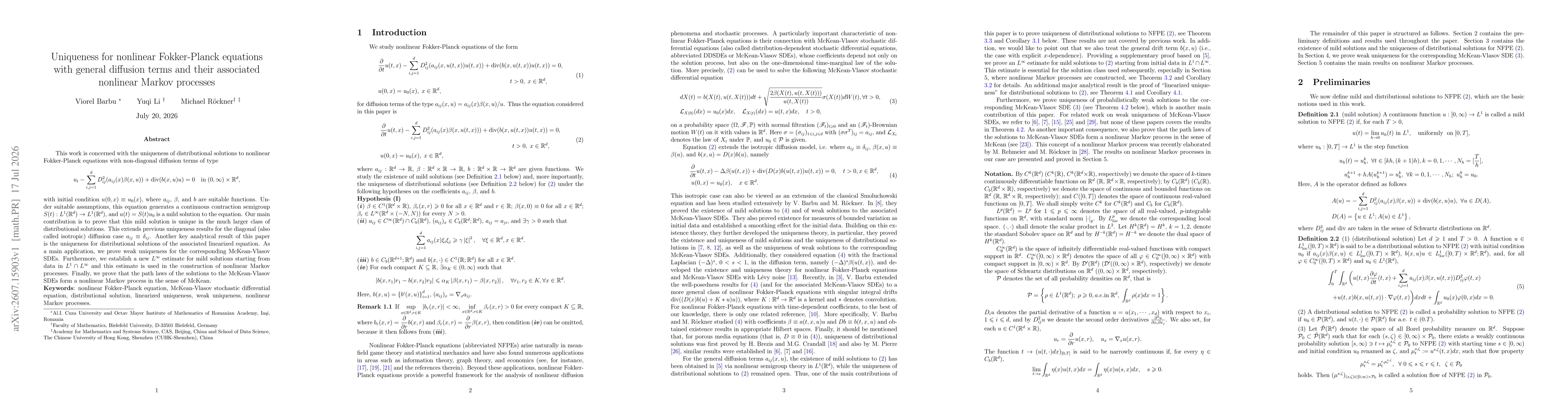 Thumbnail for Uniqueness for nonlinear Fokker-Planck equations with general diffusion terms and their associated nonlinear Markov processes