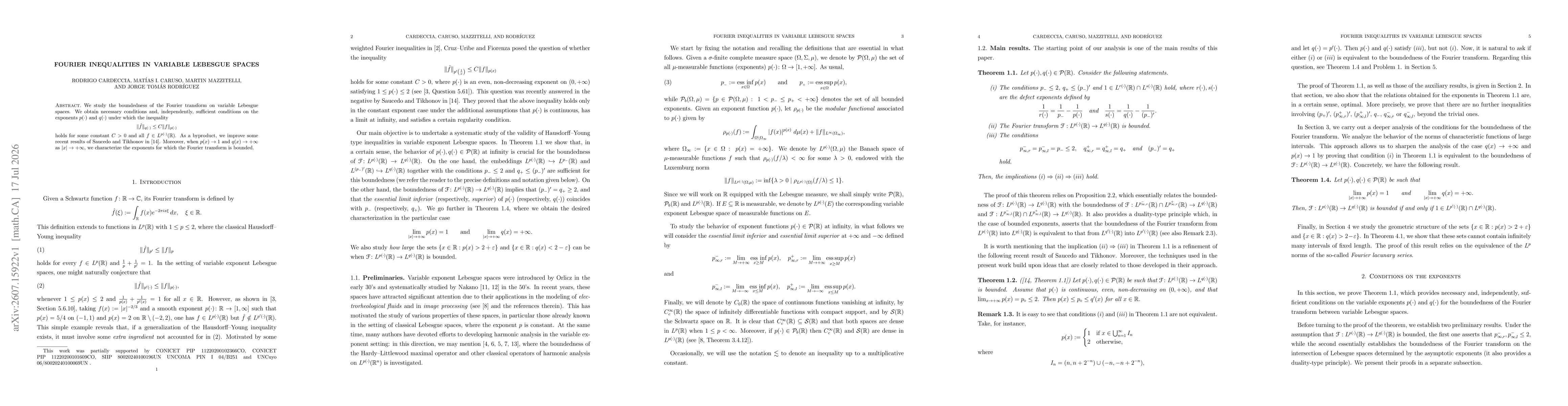 Thumbnail for Fourier inequalities in variable Lebesgue spaces