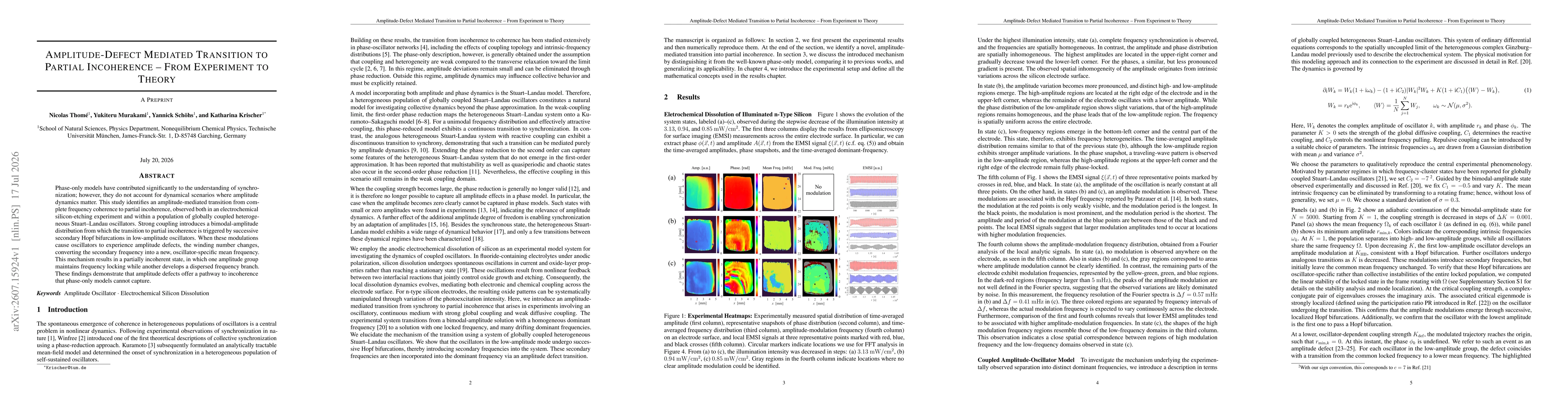 Thumbnail for Amplitude-Defect Mediated Transition to Partial Incoherence -- From Experiment to Theory