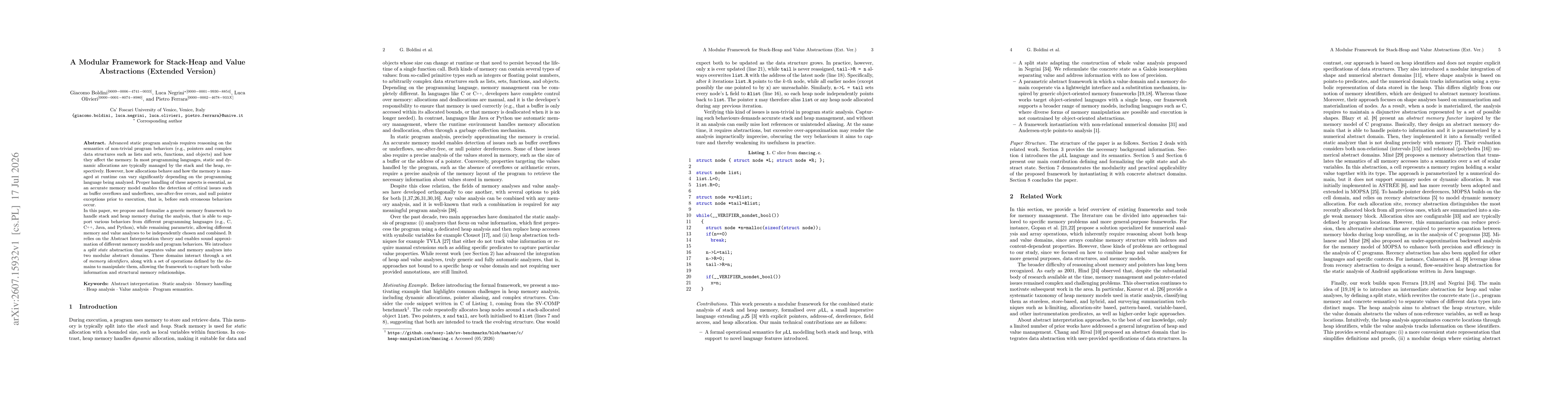 Thumbnail for A Modular Framework for Stack-Heap and Value Abstractions (Extended Version)