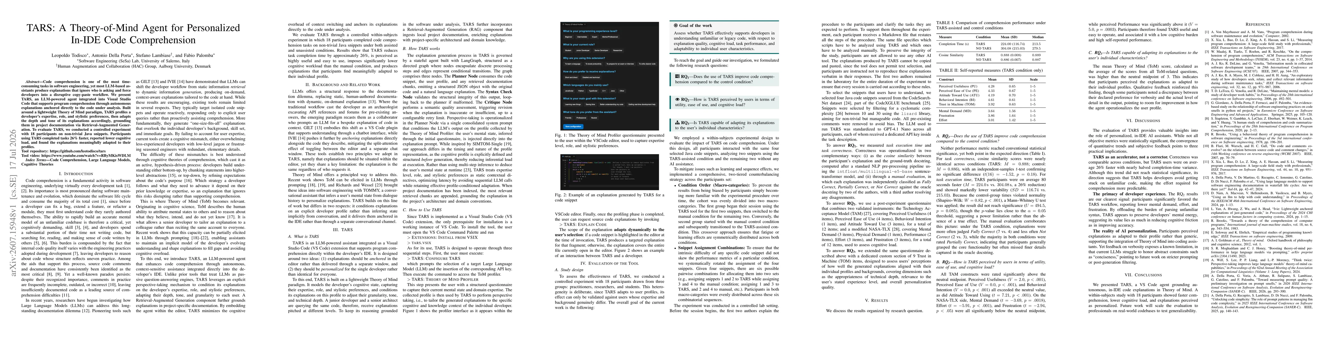 Thumbnail for TARS: A Theory-of-Mind Agent for Personalized In-IDE Code Comprehension