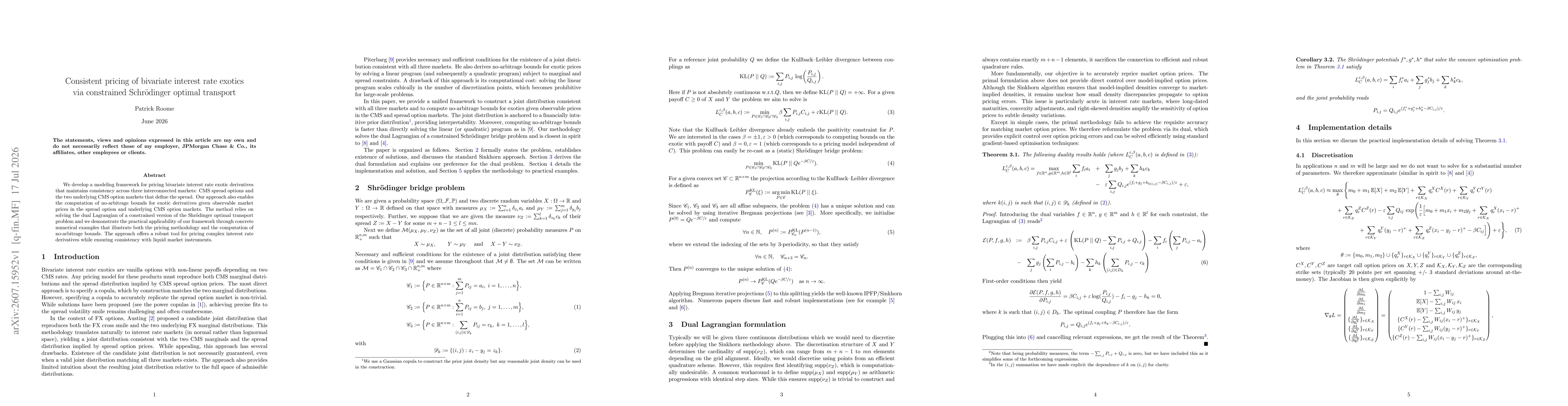 Thumbnail for Consistent pricing of bivariate interest rate exotics via constrained Schrödinger optimal transport