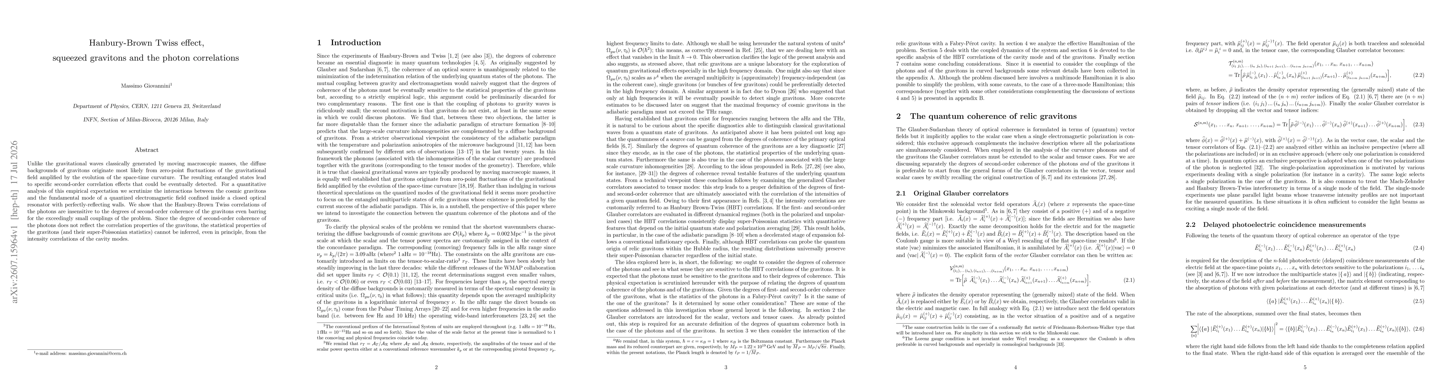 Thumbnail for Hanbury-Brown Twiss effect, squeezed gravitons and the photon correlations