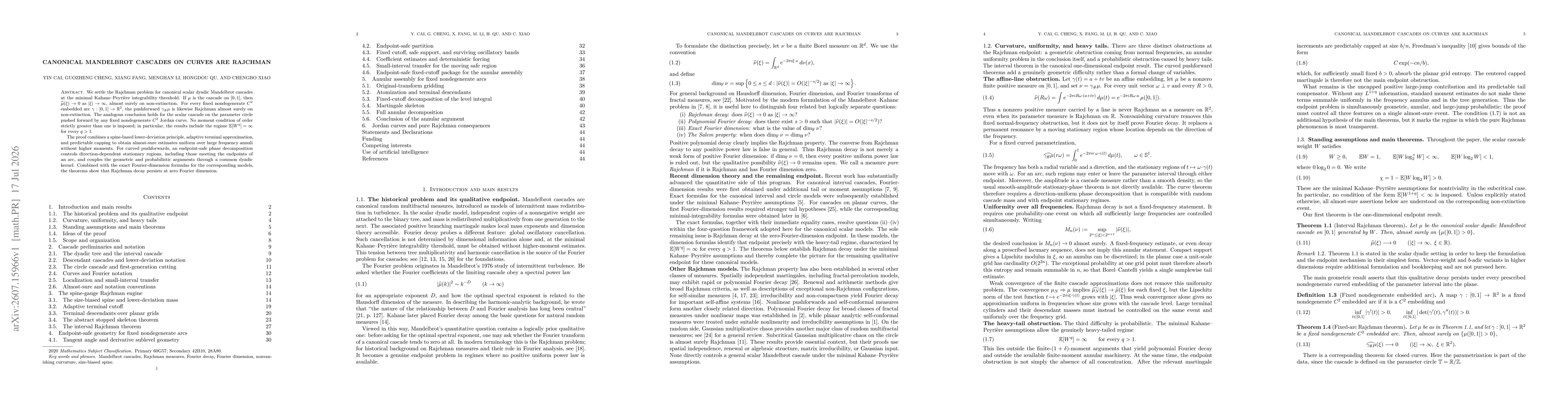 Thumbnail for Canonical Mandelbrot Cascades on Curves Are Rajchman