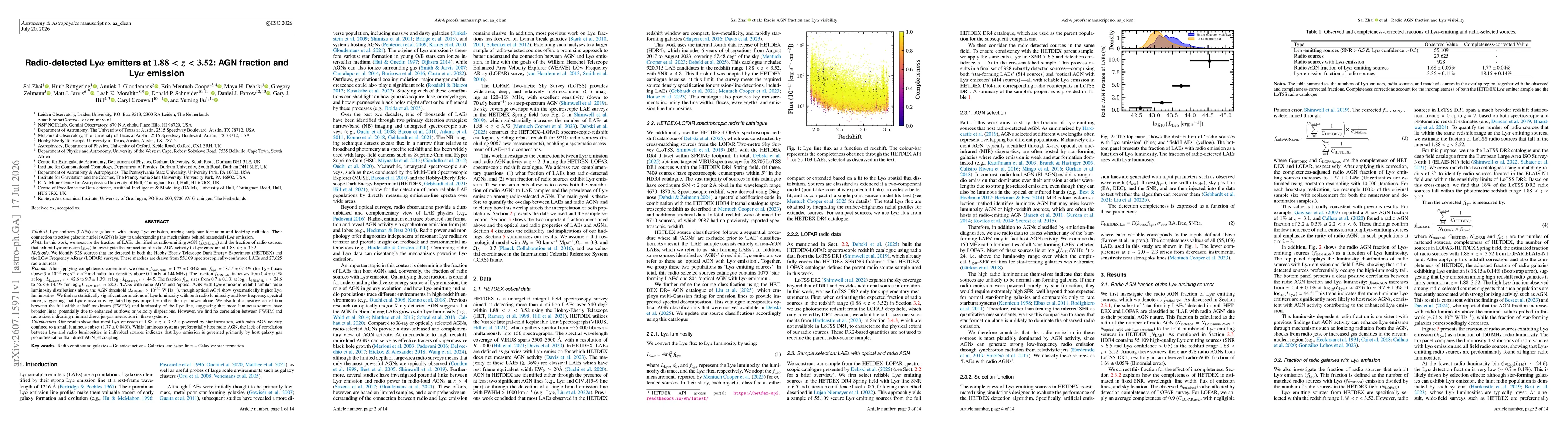 Thumbnail for Radio-detected Lya emitters at 1.88 < z < 3.52: AGN fraction and Lya emission