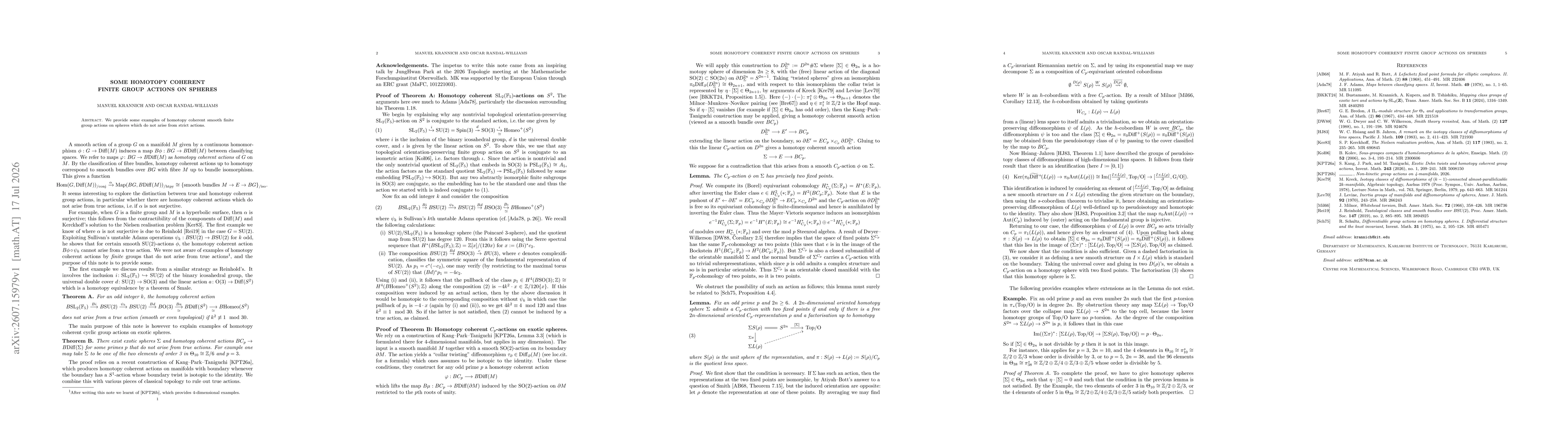 Thumbnail for Some homotopy coherent finite group actions on spheres