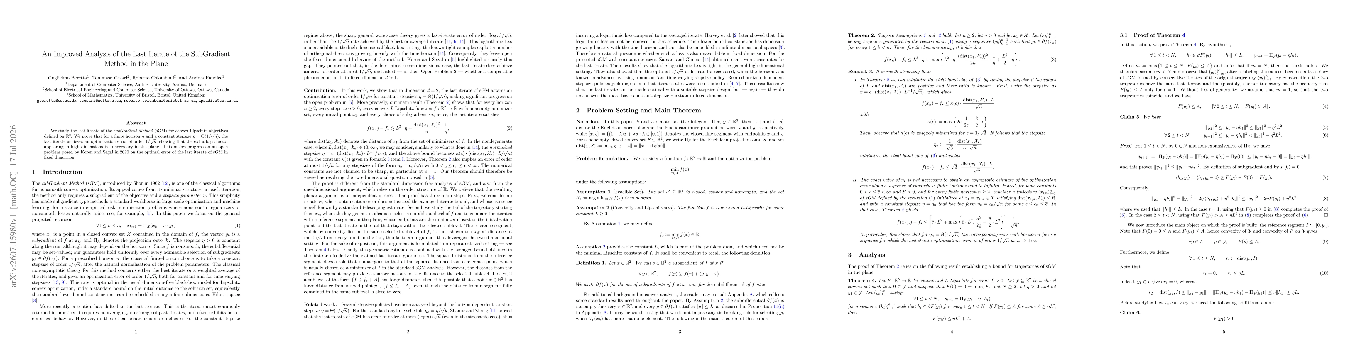 Thumbnail for An Improved Analysis of the Last Iterate of the SubGradient Method in the Plane