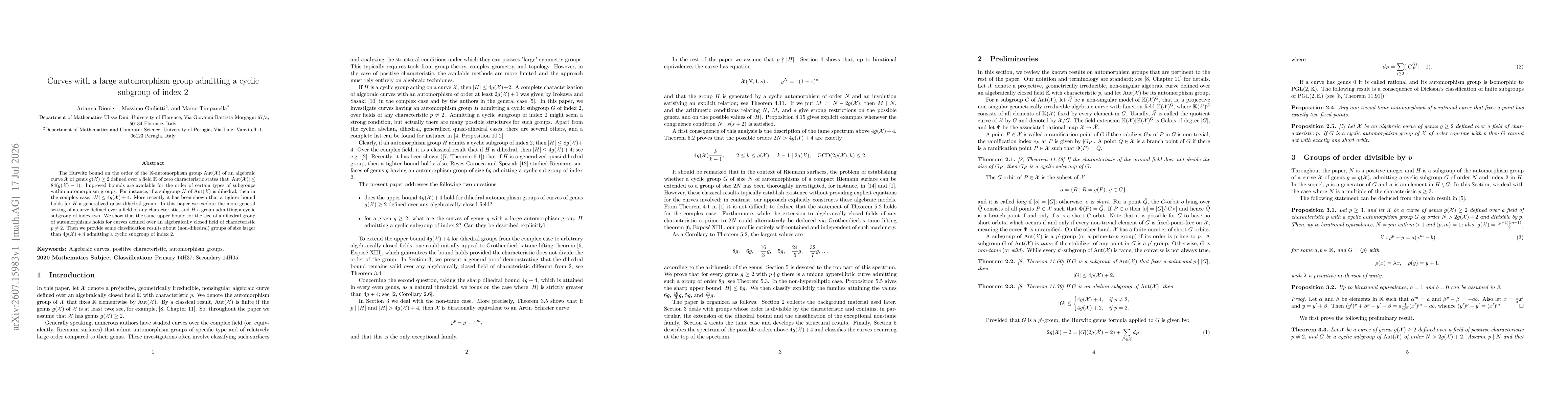 Thumbnail for Curves with a large automorphism group admitting a cyclic subgroup of index $2$