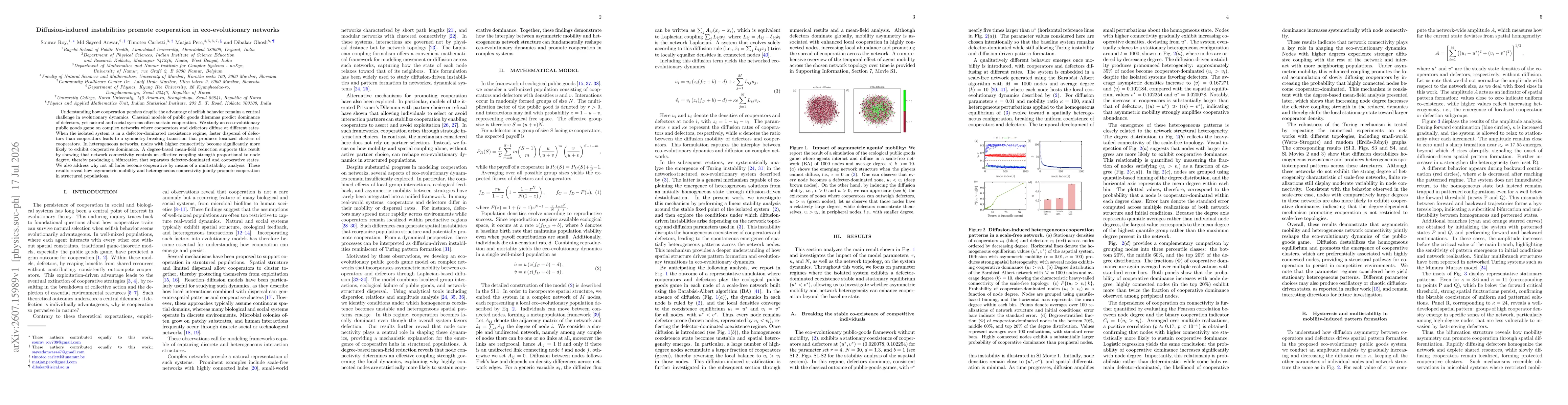 Thumbnail for Diffusion-induced instabilities promote cooperation in eco-evolutionary networks