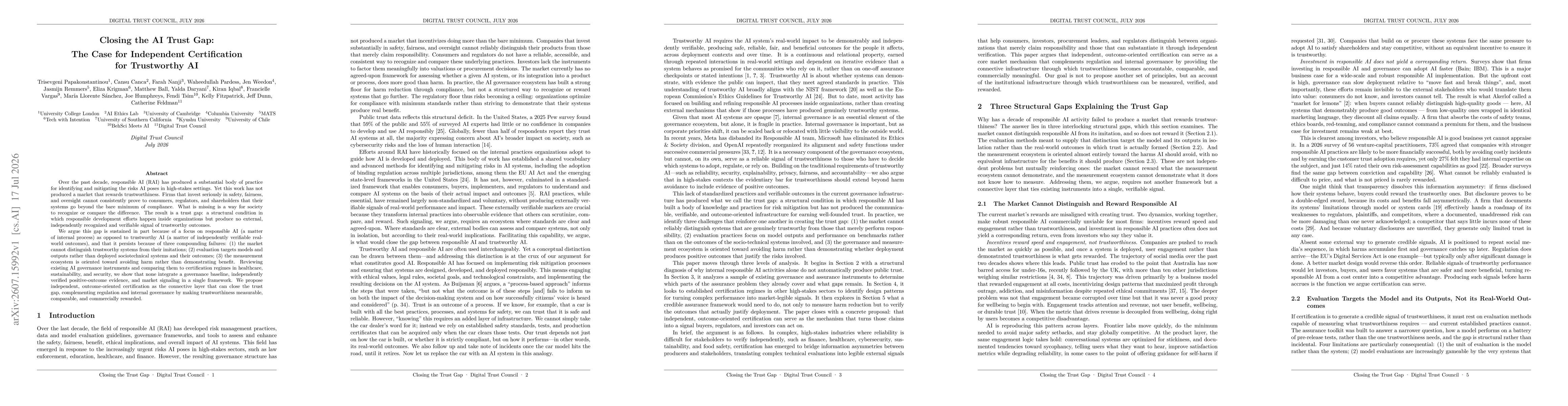 Thumbnail for Closing the AI Trust Gap: The Case for Independent Certification for Trustworthy AI