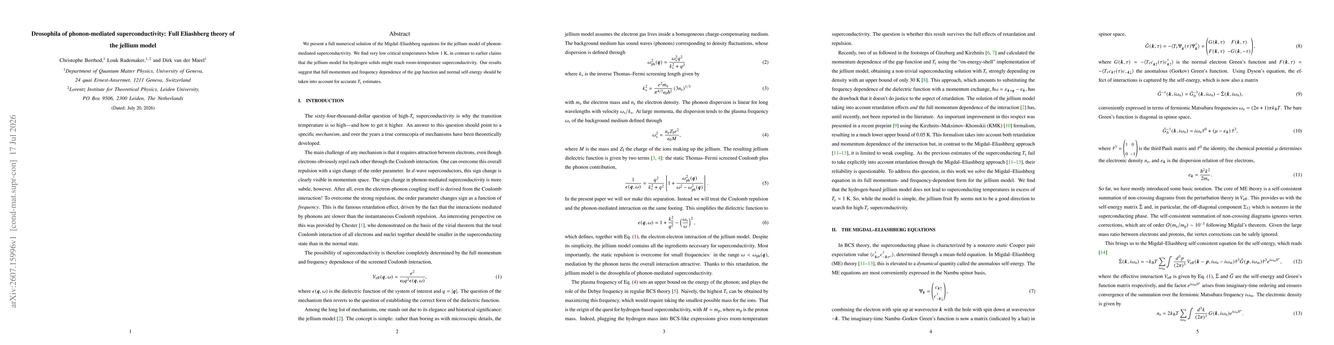 Thumbnail for Drosophila of phonon-mediated superconductivity: Full Eliashberg theory of the jellium model