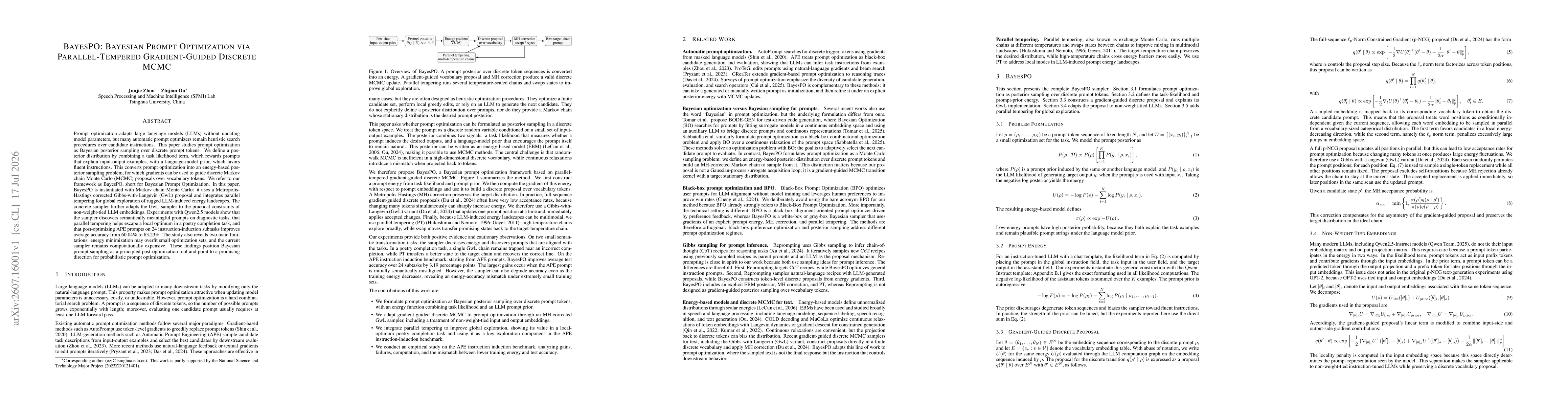 Thumbnail for BayesPO: Bayesian Prompt Optimization via Parallel-Tempered Gradient-Guided Discrete MCMC