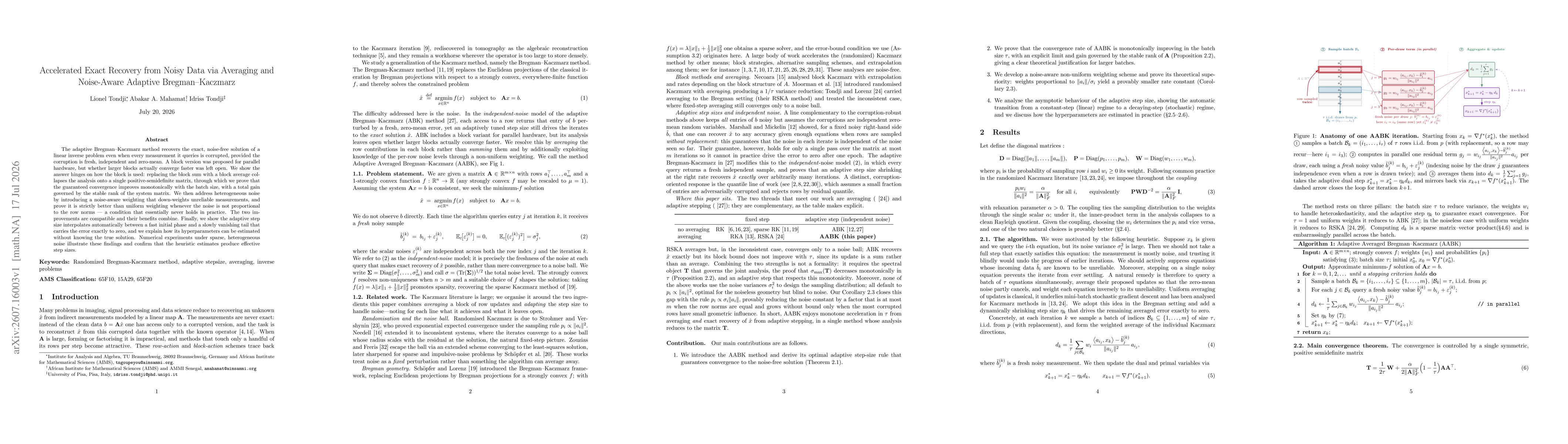 Thumbnail for Accelerated Exact Recovery from Noisy Data via Averaging and Noise-Aware Adaptive Bregman-Kaczmarz