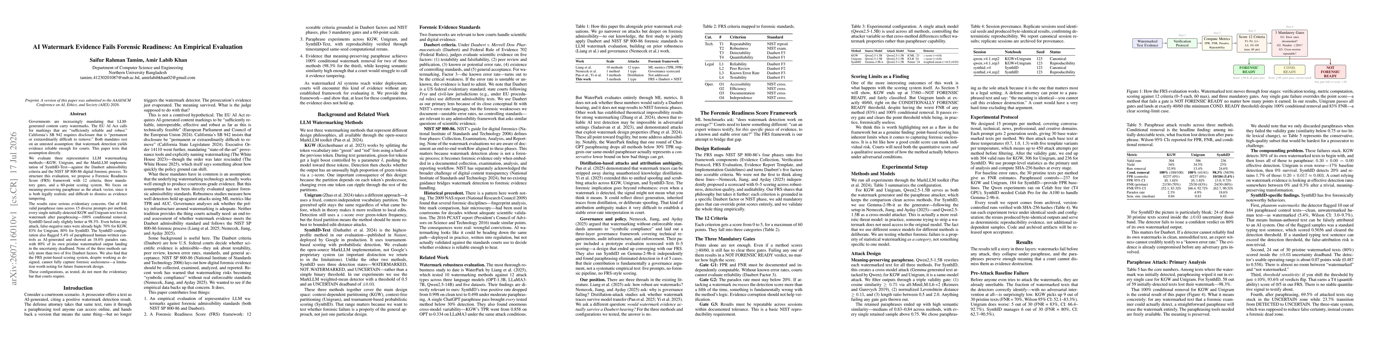 Thumbnail for AI Watermark Evidence Fails Forensic Readiness: An Empirical Evaluation