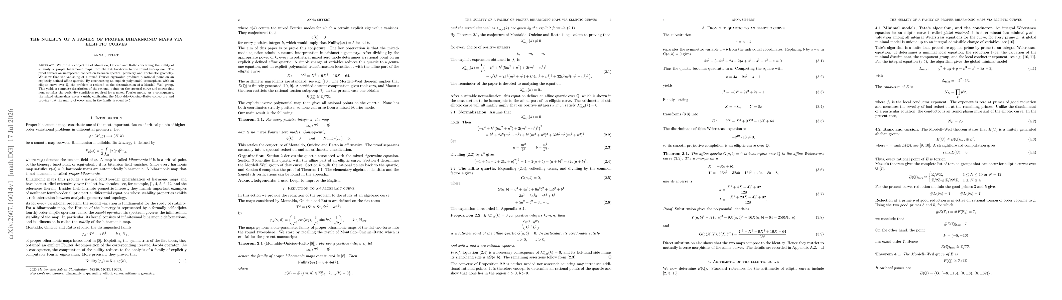 Thumbnail for The Nullity of a Family of Proper Biharmonic Maps via Elliptic Curves