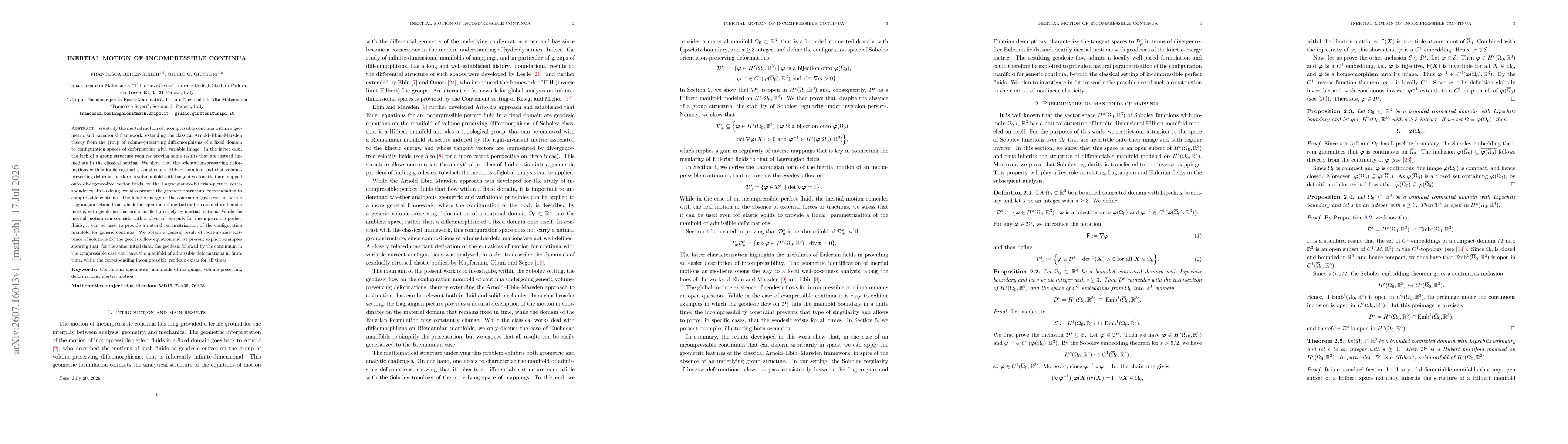 Thumbnail for Inertial motion of incompressible continua