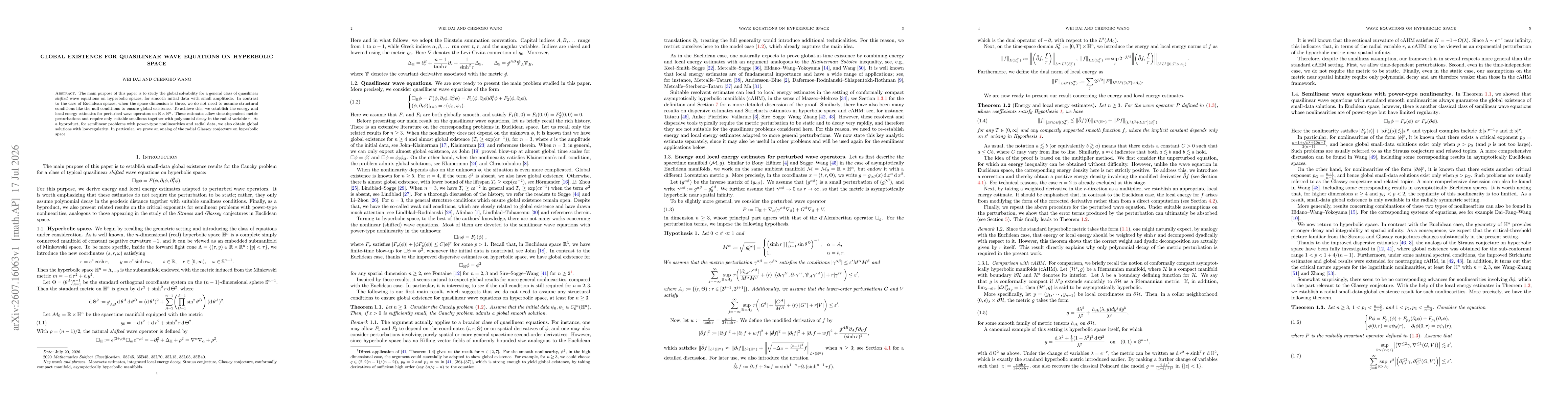 Thumbnail for Global existence for quasilinear wave equations on hyperbolic space