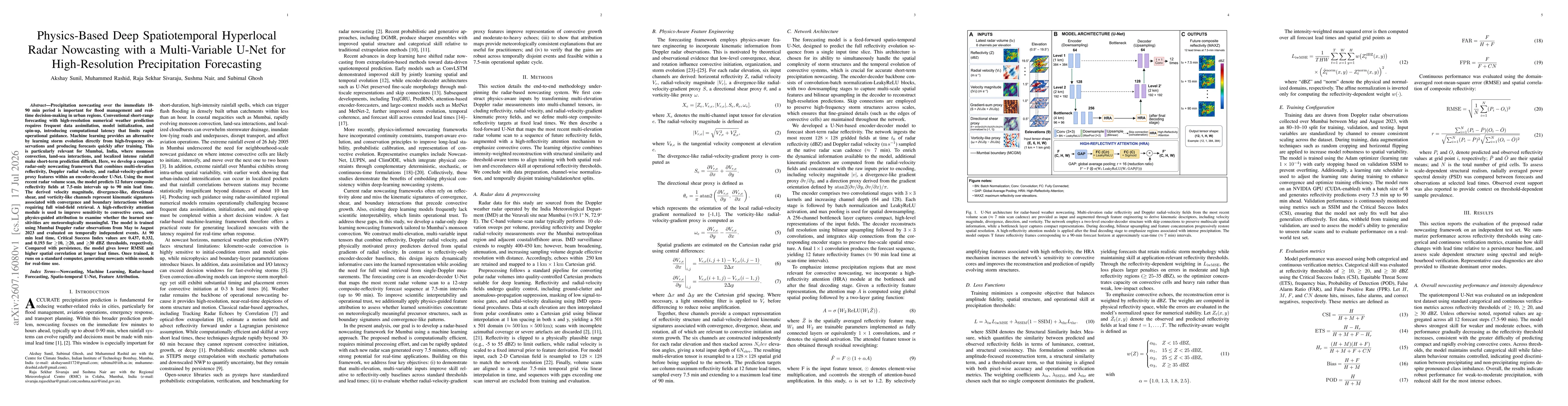 Thumbnail for Physics-Based Deep Spatiotemporal Hyperlocal Radar Nowcasting with a Multi-Variable U-Net for High-Resolution Precipitation Forecasting