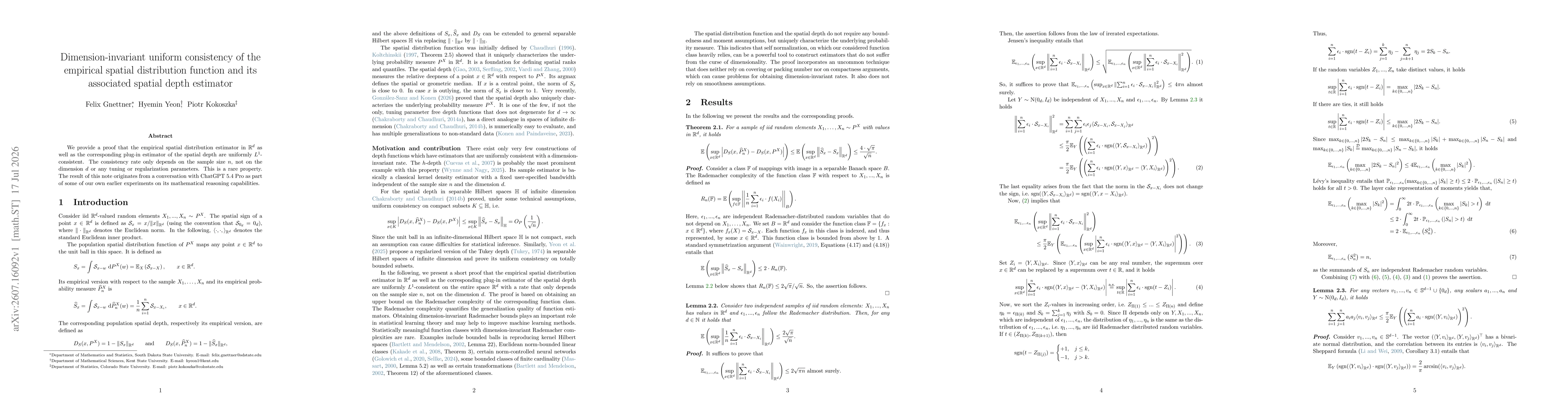 Thumbnail for Dimension-invariant uniform consistency of the empirical spatial distribution function and its associated spatial depth estimator