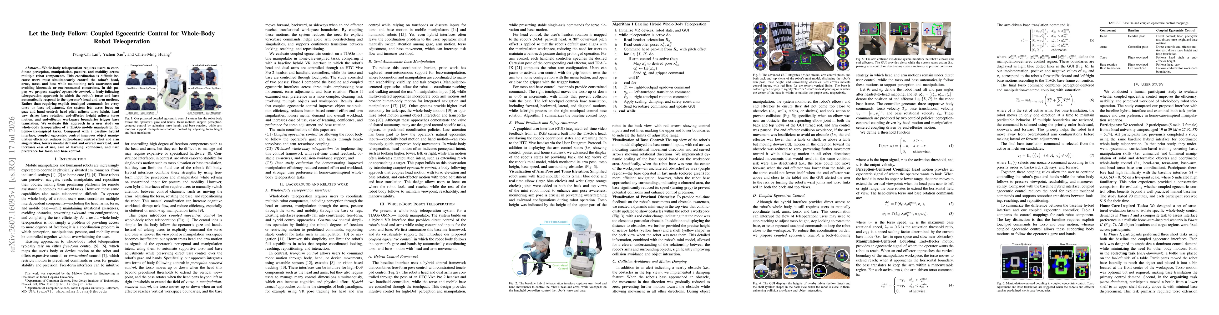Thumbnail for Let the Body Follow: Coupled Egocentric Control for Whole-Body Robot Teleoperation