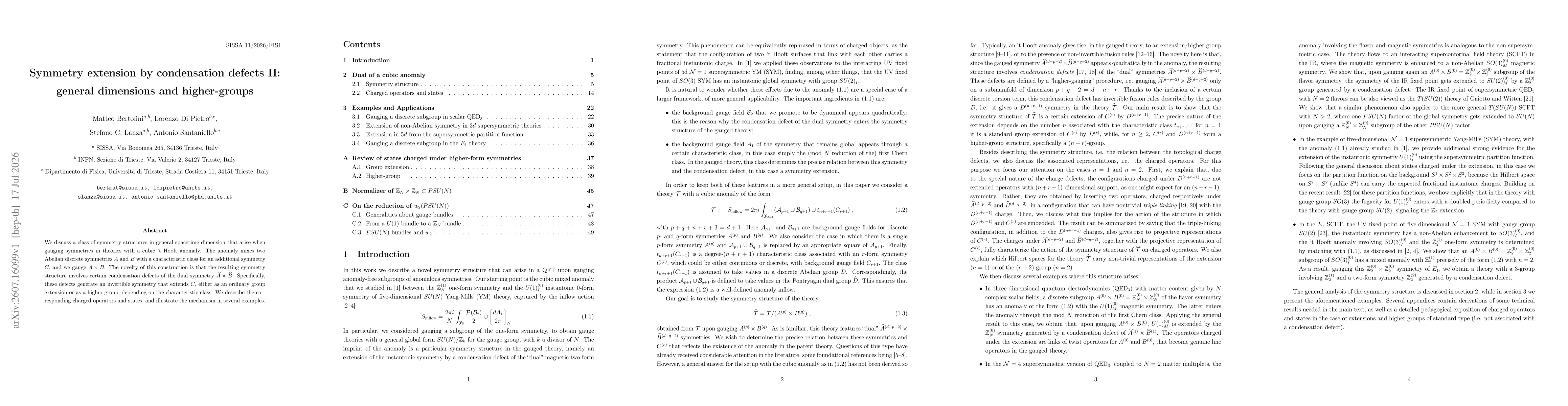 Thumbnail for Symmetry extension by condensation defects II: general dimensions and higher-groups