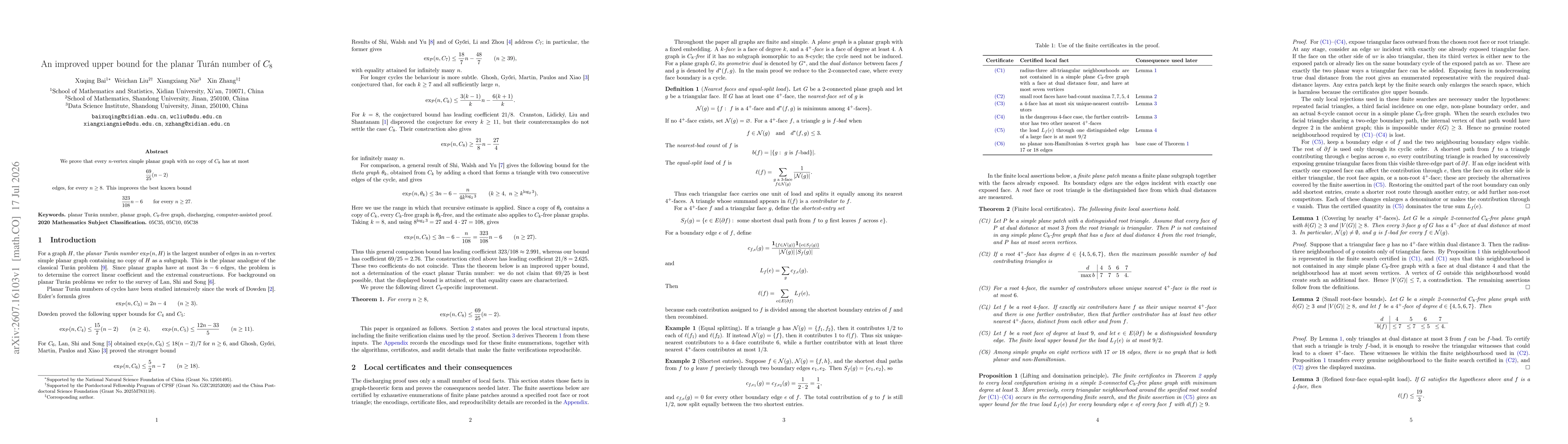 Thumbnail for An improved upper bound for the planar Turán number of $C_8$