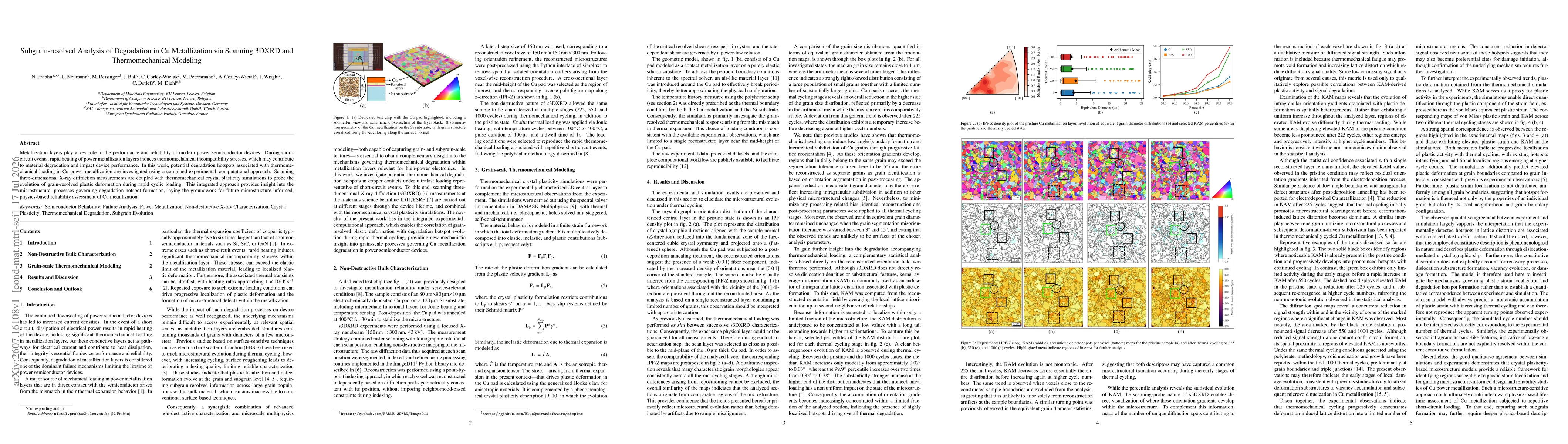 Thumbnail for Subgrain-resolved Analysis of Degradation in Cu Metallization via Scanning 3DXRD and Thermomechanical Modeling