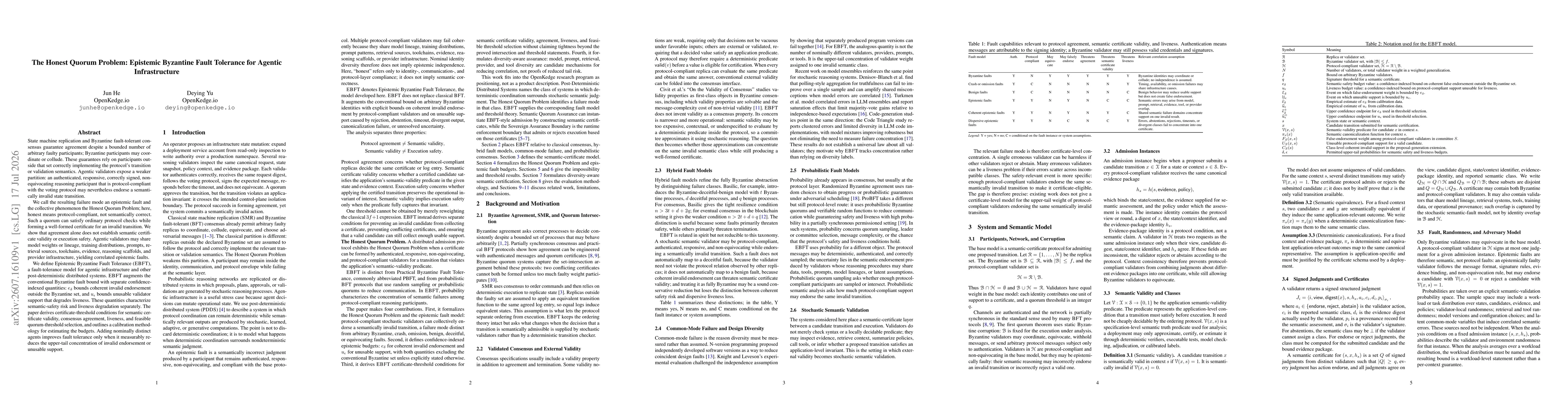 Thumbnail for The Honest Quorum Problem: Epistemic Byzantine Fault Tolerance for Agentic Infrastructure