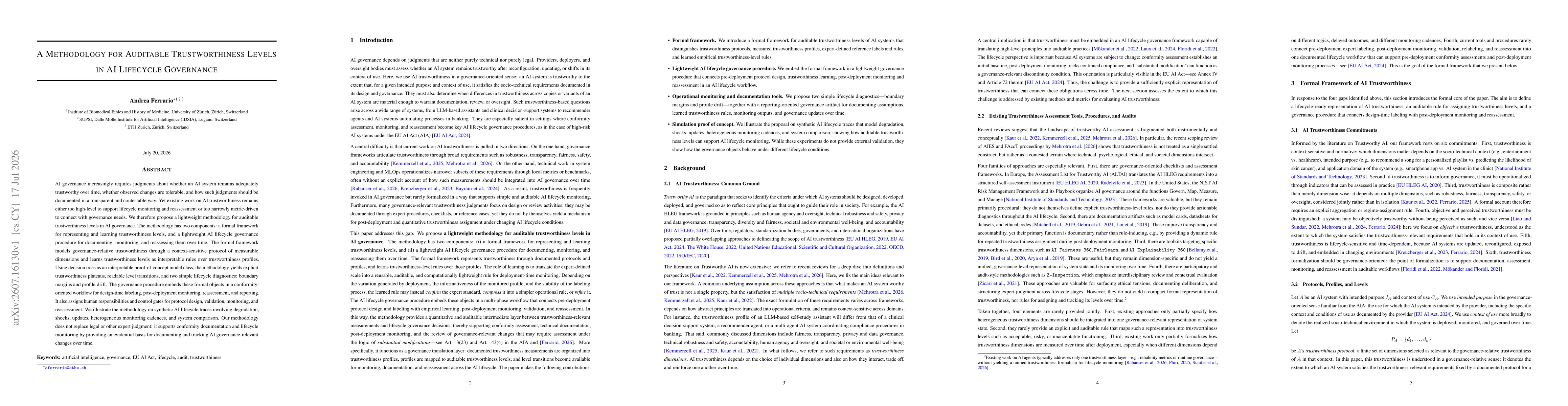 Thumbnail for A Methodology for Auditable Trustworthiness Levels in AI Lifecycle Governance
