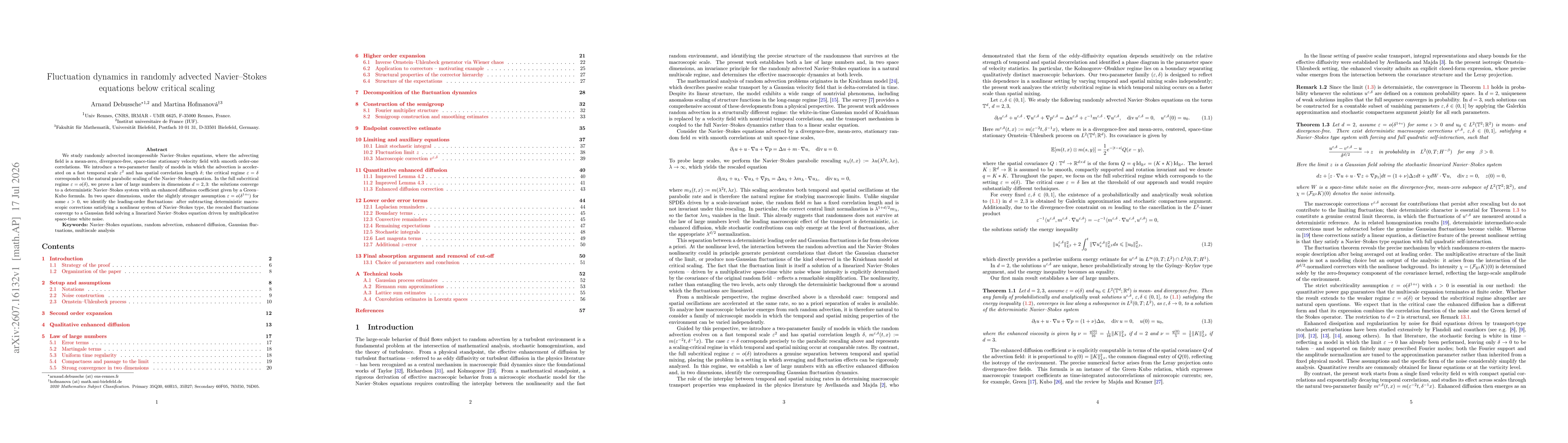 Thumbnail for Fluctuation dynamics in randomly advected Navier-Stokes equations below critical scaling