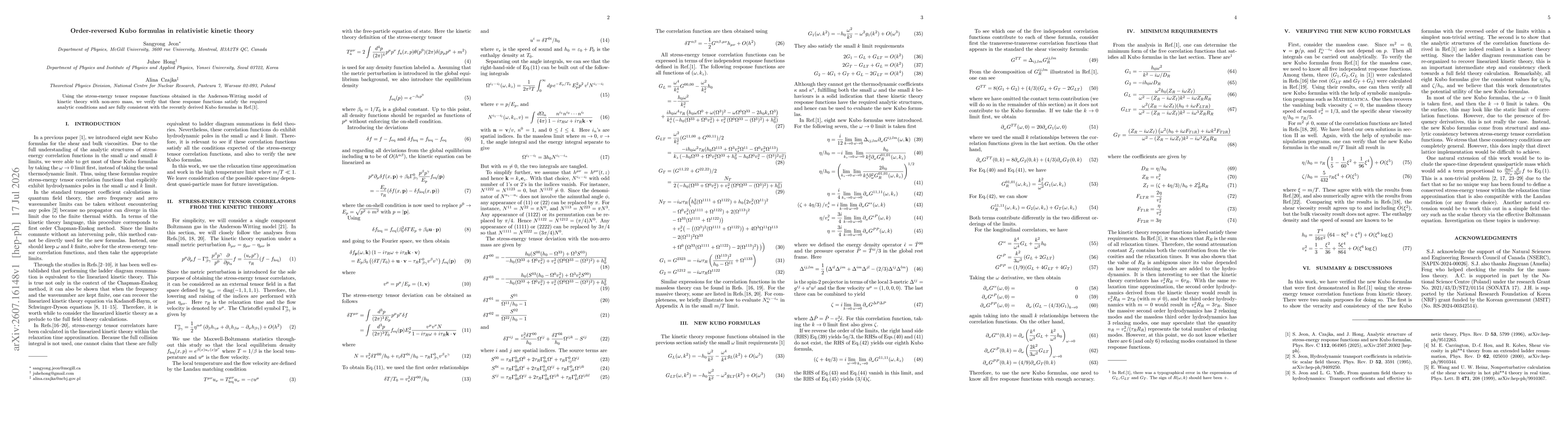 Thumbnail for Order-reversed Kubo formulas in relativistic kinetic theory