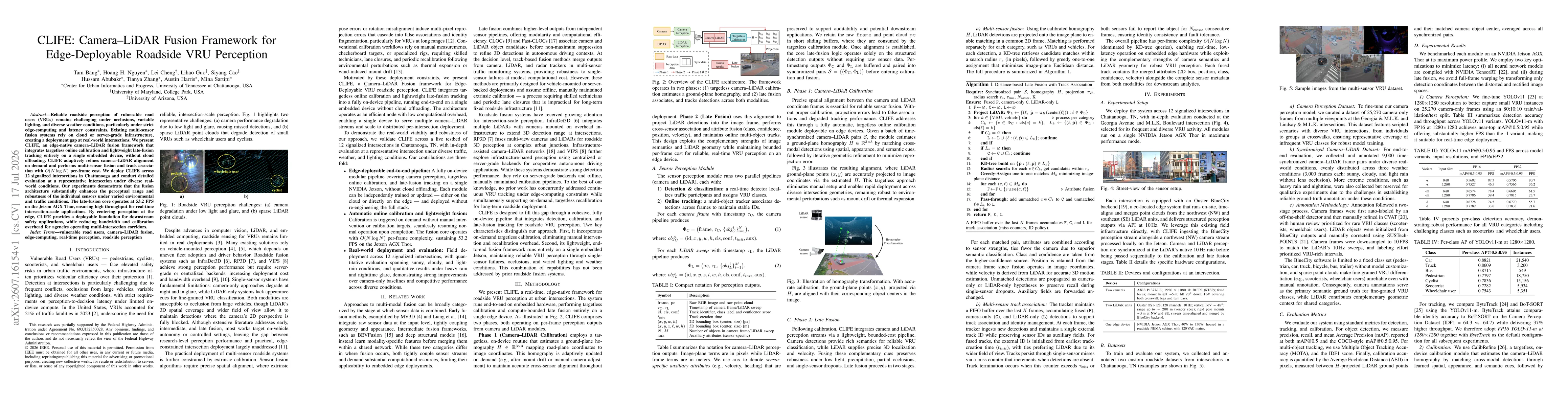 Thumbnail for CLIFE: Camera-LiDAR Fusion Framework for Edge-Deployable Roadside VRU Perception