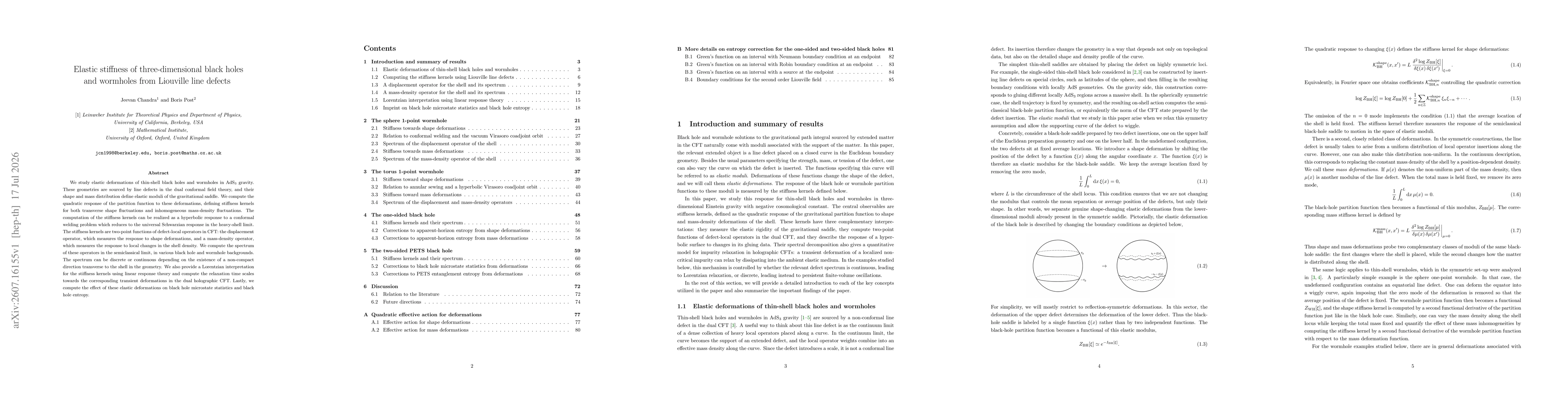 Thumbnail for Elastic stiffness of three-dimensional black holes and wormholes from Liouville line defects