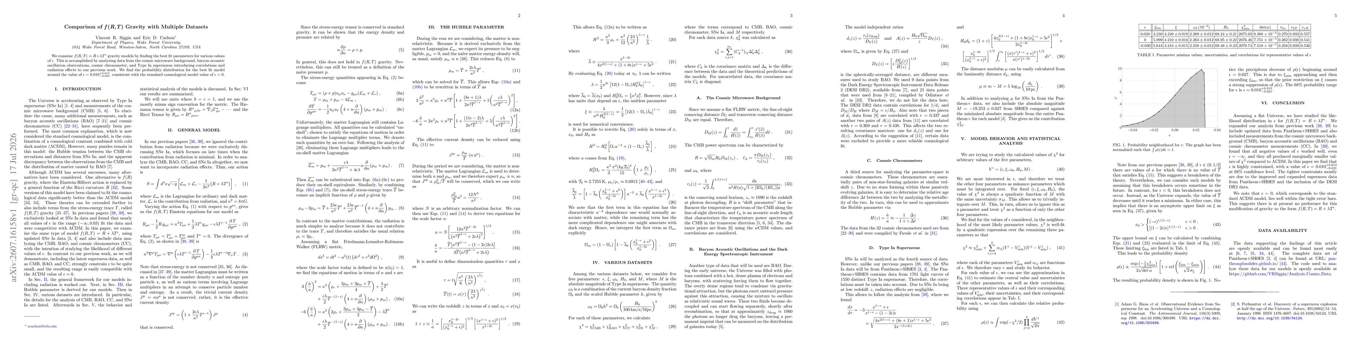 Thumbnail for Comparison of $f(R,T)$ Gravity with Multiple Datasets