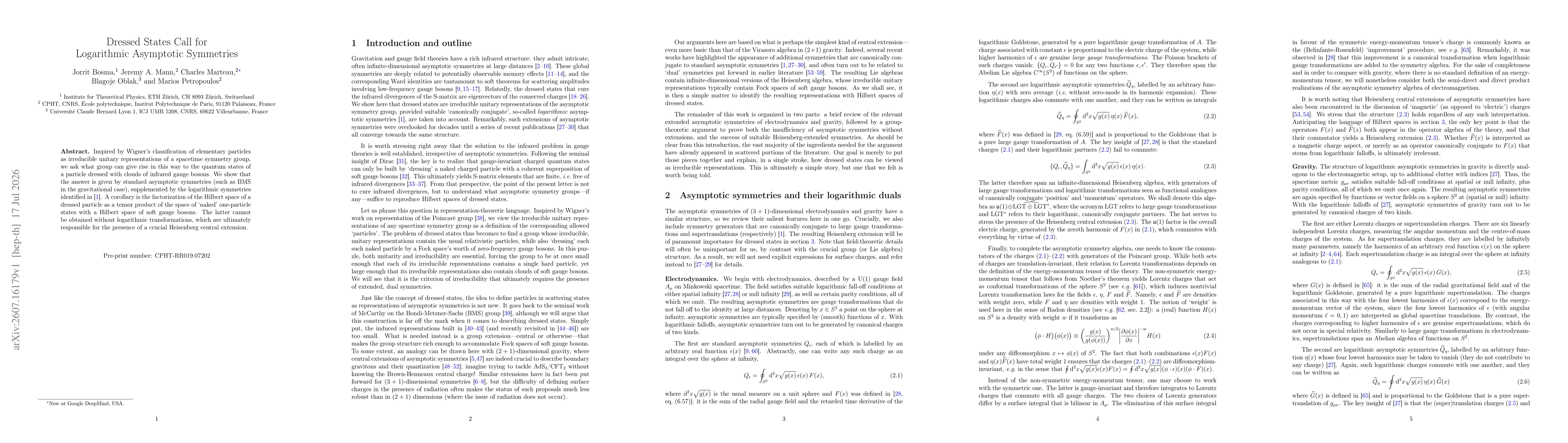 Thumbnail for Dressed States Call for Logarithmic Asymptotic Symmetries