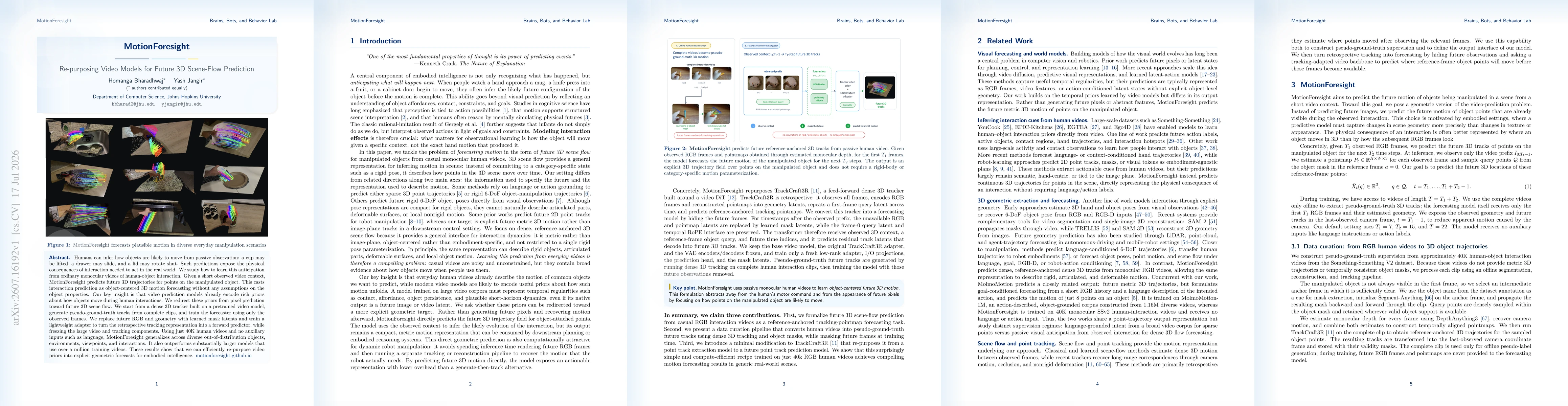 Thumbnail for MotionForesight: Re-purposing Video Models for Future 3D Scene-Flow Prediction