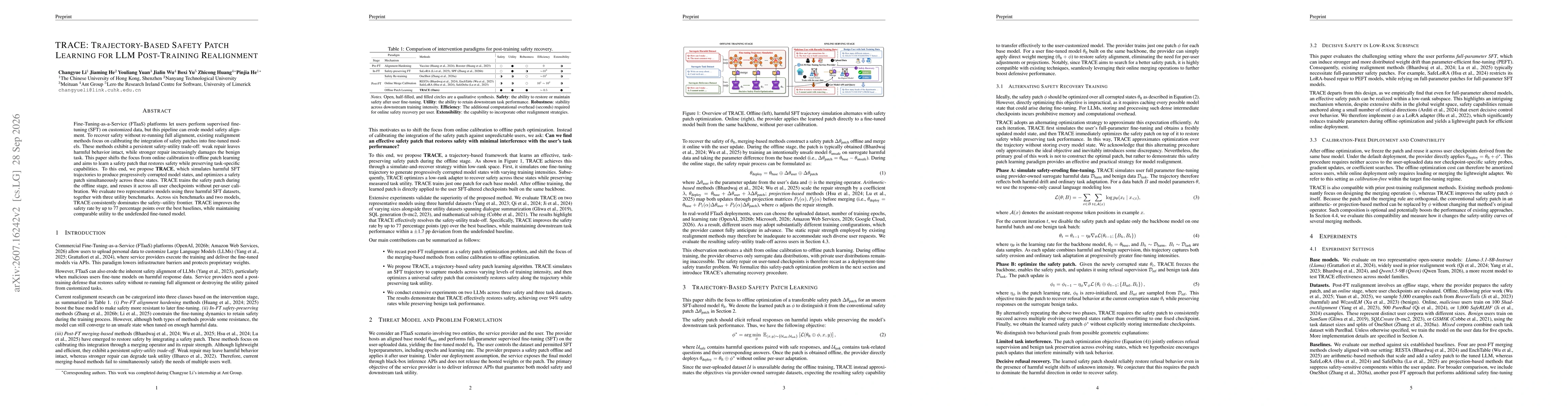 Thumbnail for TRACE: Trajectory-Based Safety Patch Learning for LLM Post-Training Realignment