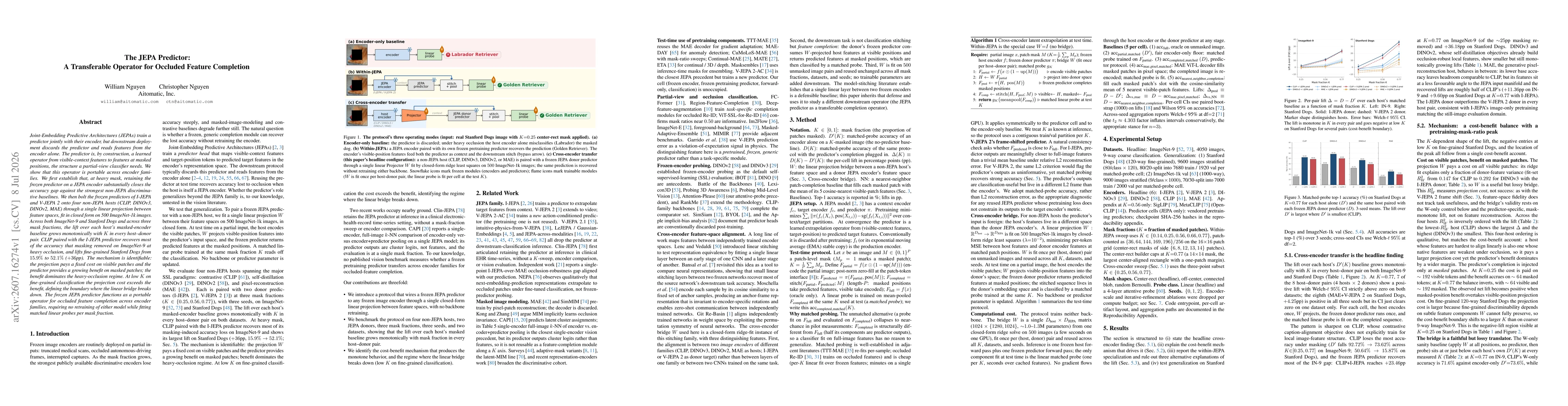 Thumbnail for The JEPA Predictor: A Transferable Operator for Occluded Feature Completion