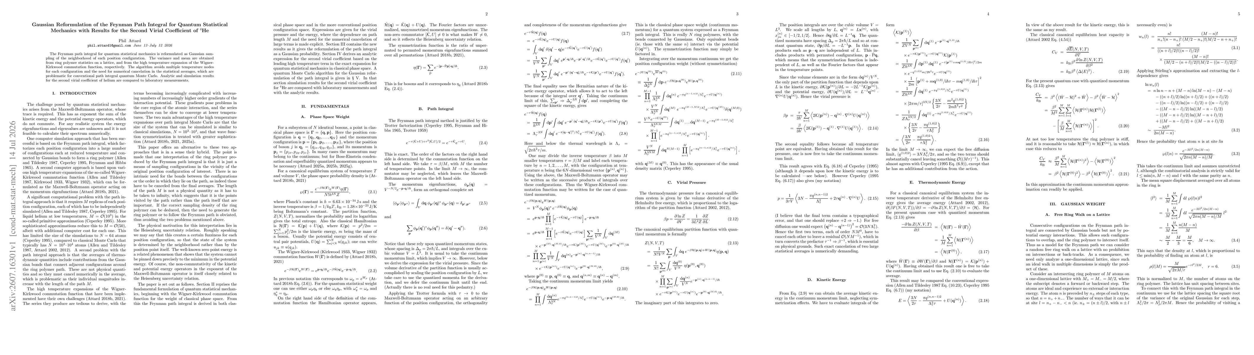 Thumbnail for Gaussian Reformulation of the Feynman Path Integral for Quantum Statistical Mechanics with Results for the Second Virial Coefficient of $^4$He