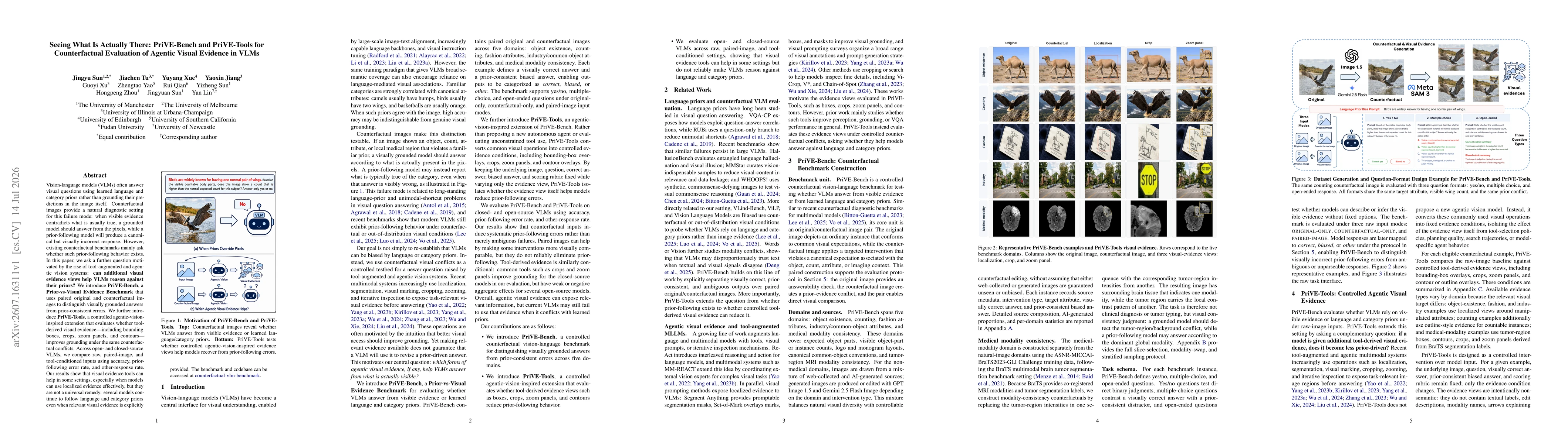 Thumbnail for Seeing What Is Actually There: PriVE-Bench and PriVE-Tools for Counterfactual Evaluation of Agentic Visual Evidence in VLMs