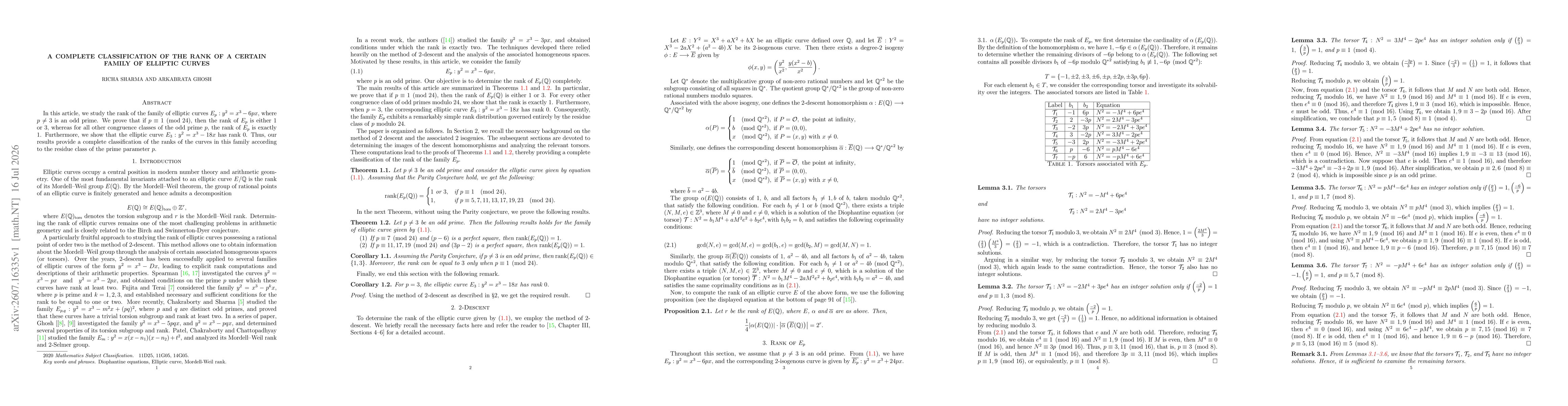 Thumbnail for A Complete classification of the rank of a certain family of elliptic curves