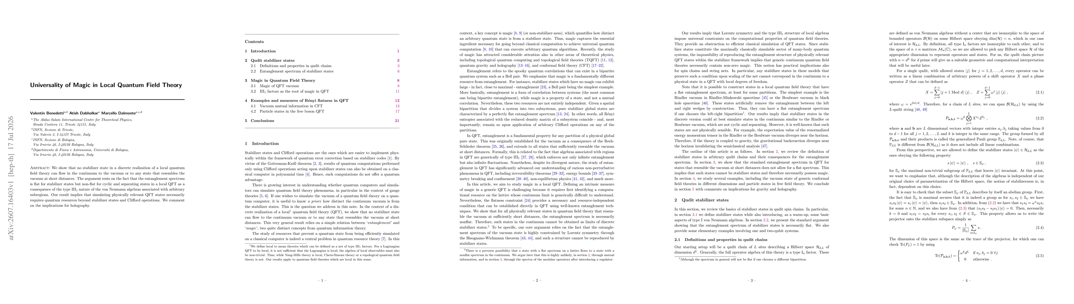 Thumbnail for Universality of Magic in Local Quantum Field Theory