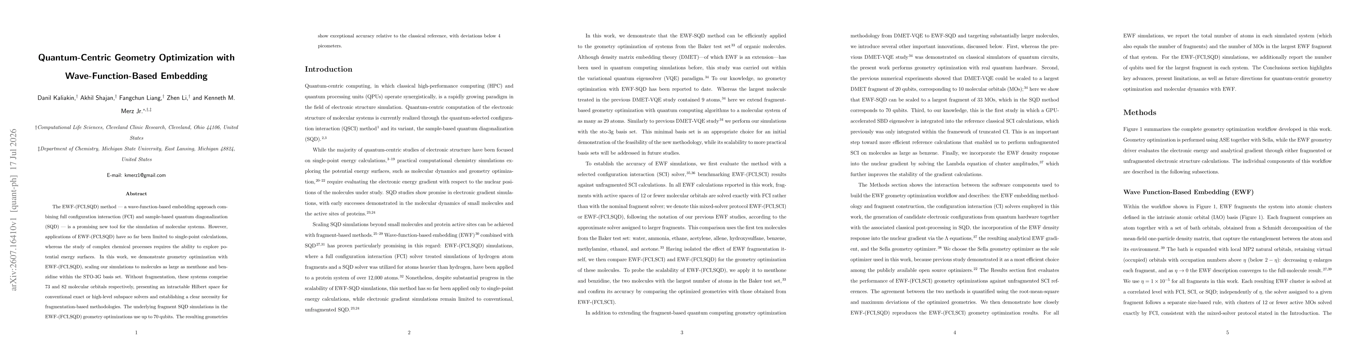 Thumbnail for Quantum-Centric Geometry Optimization with Wave-Function-Based Embedding