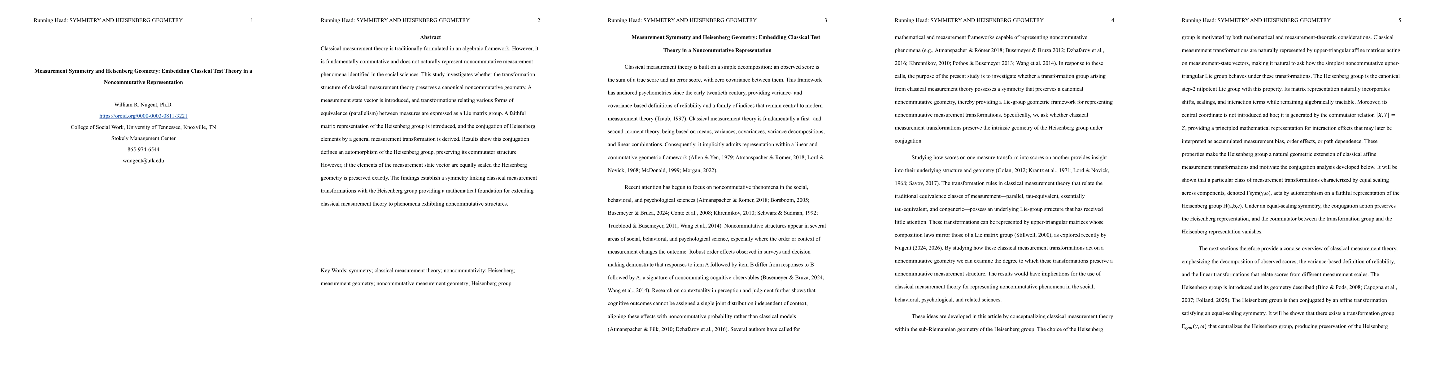 Thumbnail for Measurement Symmetry and Heisenberg Geometry: Embedding Classical Test Theory in a Noncommutative Representation