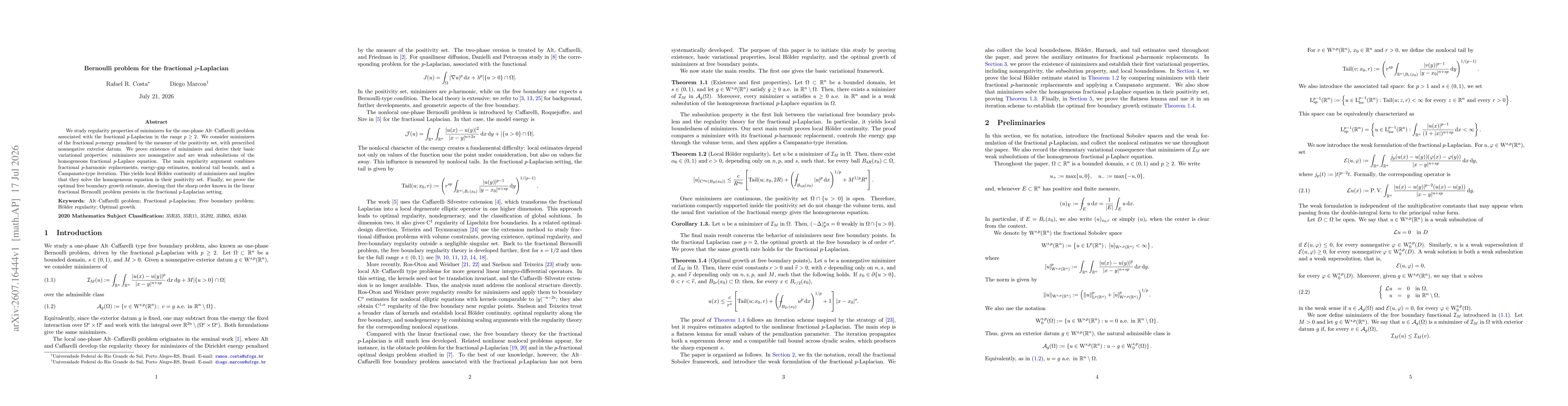 Thumbnail for Bernoulli problem for the fractional $p$-Laplacian