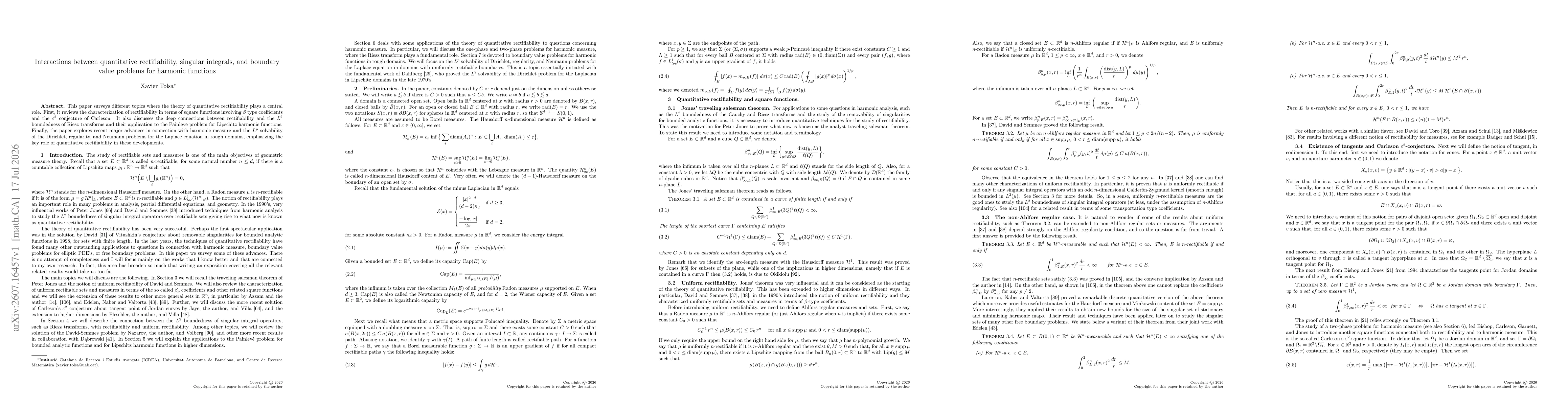 Thumbnail for Interactions between quantitative rectifiability, singular integrals, and boundary value problems for harmonic functions